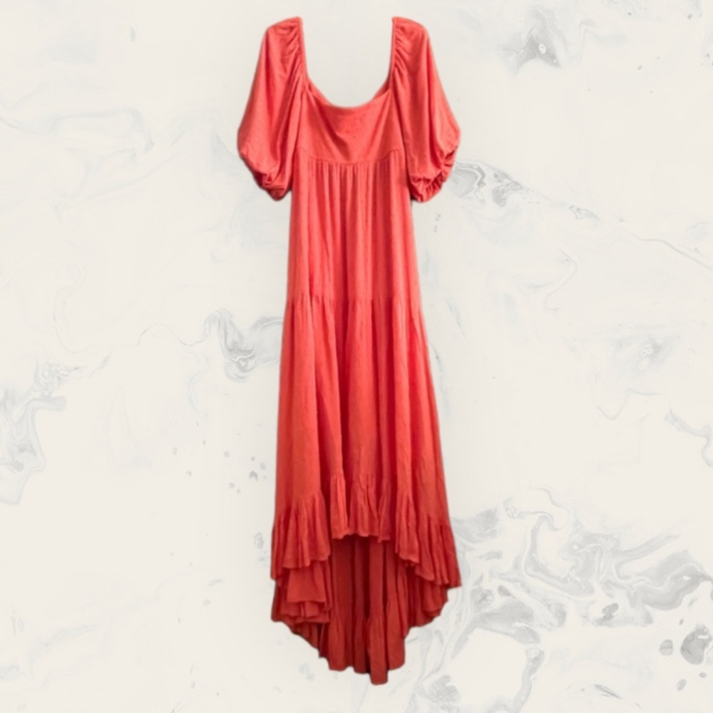 KLEID coral asymmetrical hem maxi dress, size M, NWT